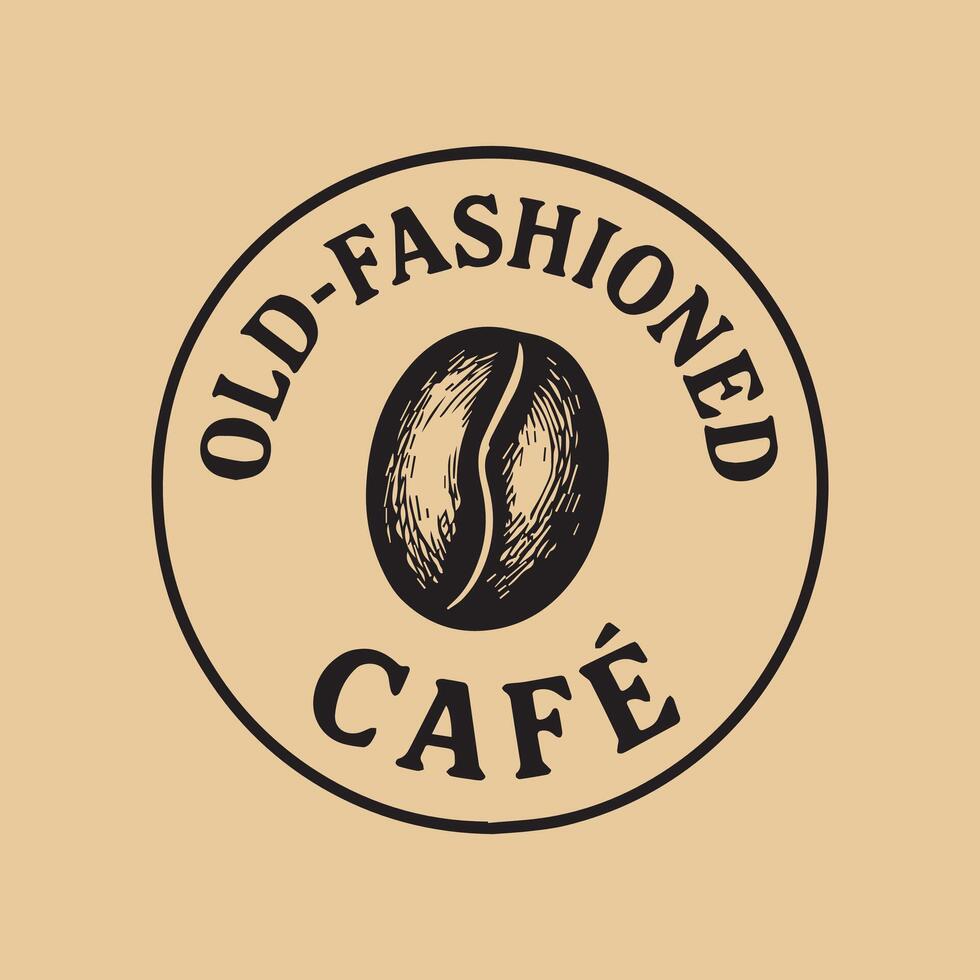 Old Fashioned Cafe Logo with Hand Drawn Coffee Bean for Vintage Branding vector