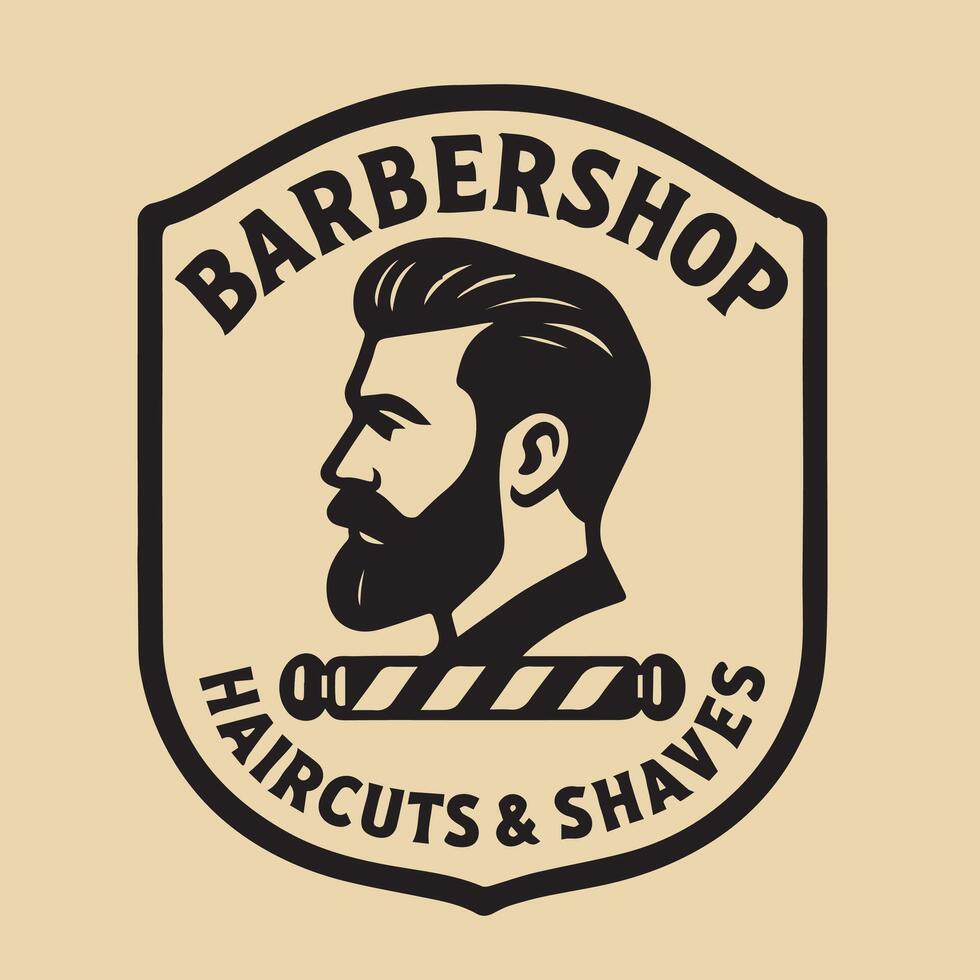 Classic Barbershop Emblem with Bearded Man Profile for Haircuts Shaves vector