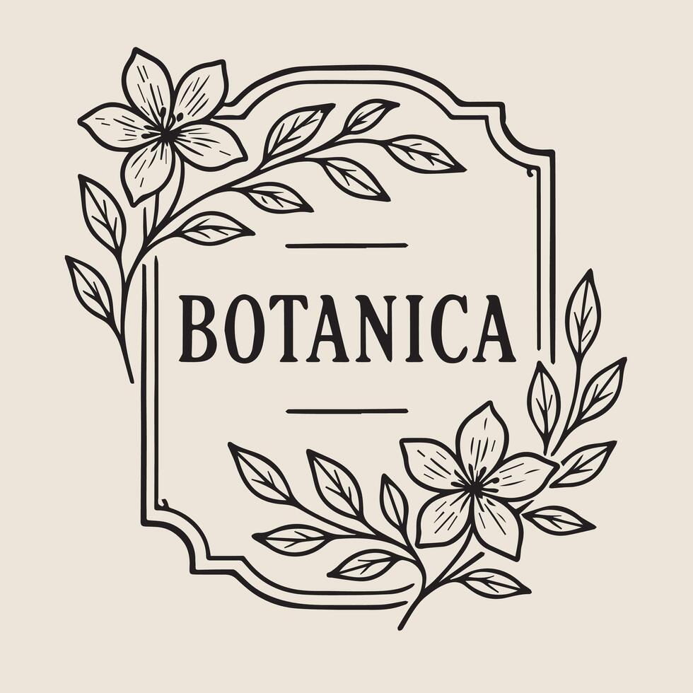 Charming Botanica Frame Featuring Stylized Flowers and Foliage Art vector