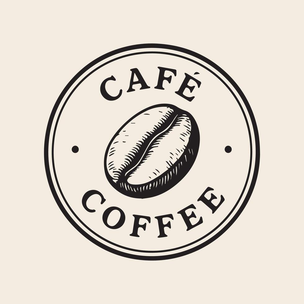 Timeless coffee and cafe round badge with a single bold bean illustration vector