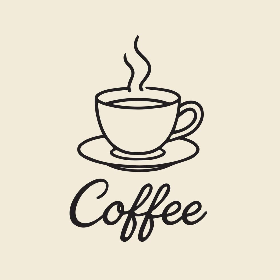 Minimalist Hot Coffee Cup Outline with Steaming Essence and Elegant Script Text vector