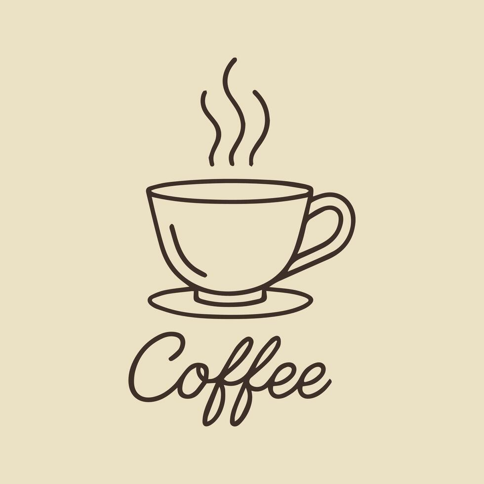 Classic steaming coffee cup line art with a decorative script font for cafes vector