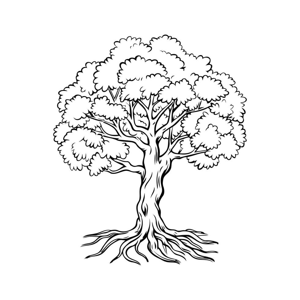A majestic oak tree standing tall and proud its roots delving deep symbolizing strength with simple vector