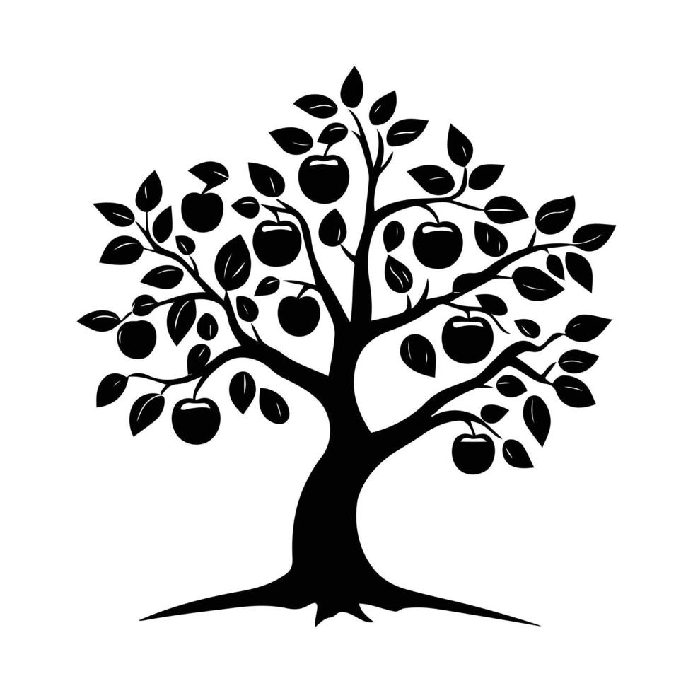 An abundant apple tree a symbol of nature s gifts and the harvest season in a striking silhouette vector