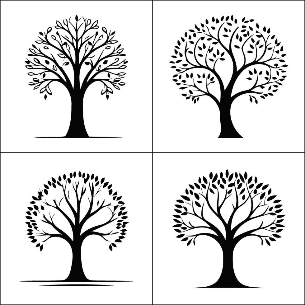 Four Seasons of Trees A symbolic journey of growth renewal and resilience presented in a stark black vector