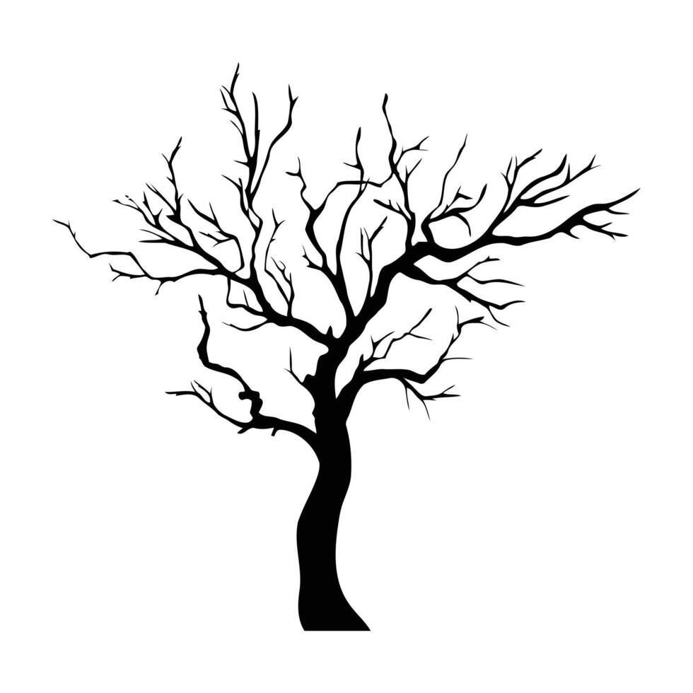 Stark silhouette of a barren tree reaching toward a monochrome sky evoking a mood of solemn vector