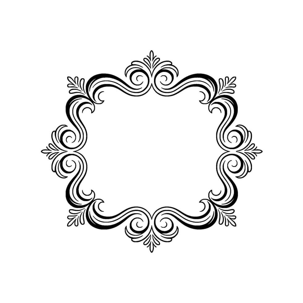 Elegant Floral Frame, Ornamental Border, Black and White vector