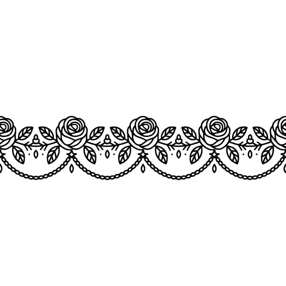Elegant Black and White Floral Border With Roses vector