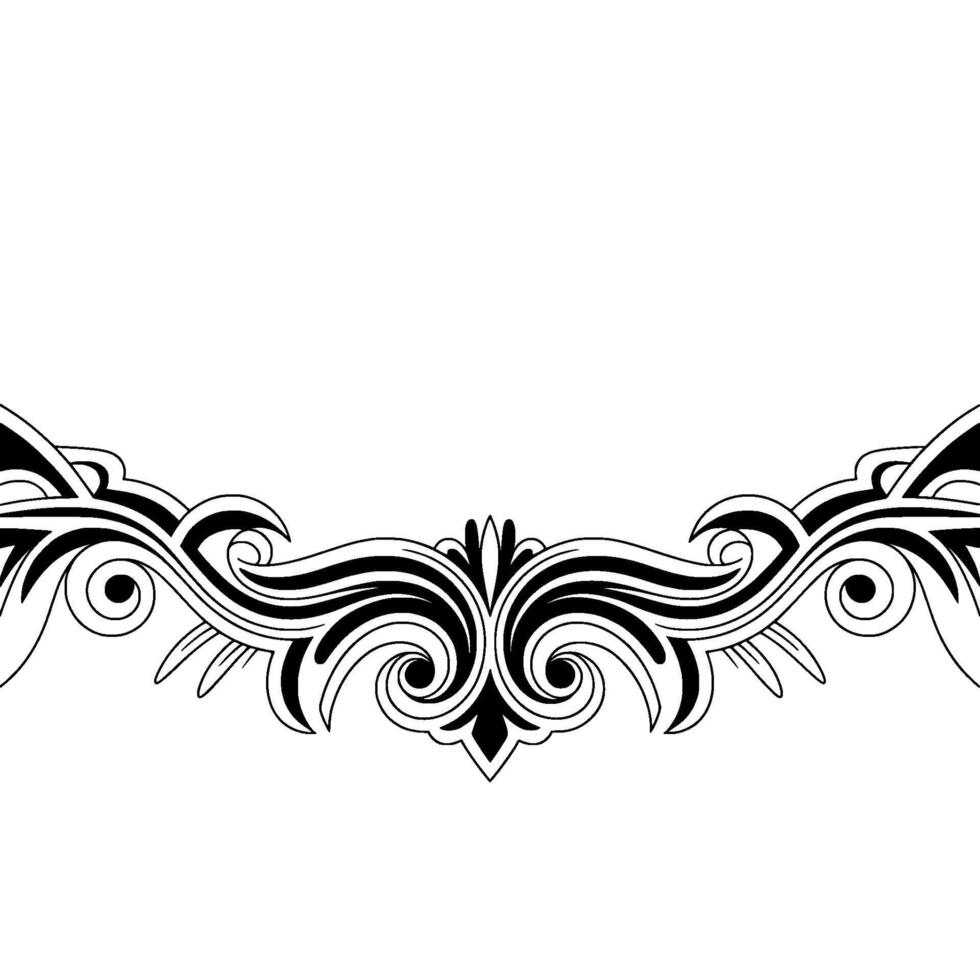 Elegant Black White Floral Scroll Border, Decorative Element vector