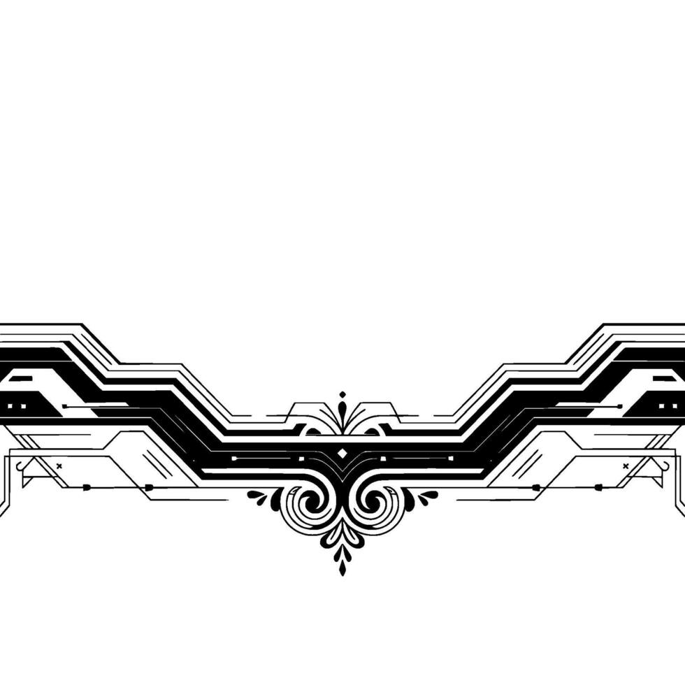 Tech Deco Border Black Lines Decorative Ornament on White vector