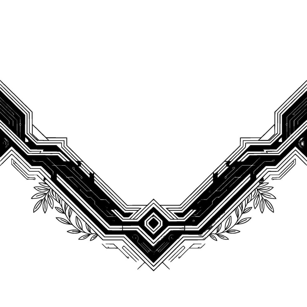 Geometric Techinspired Border, Minimalist, Futuristic, Grayscale vector