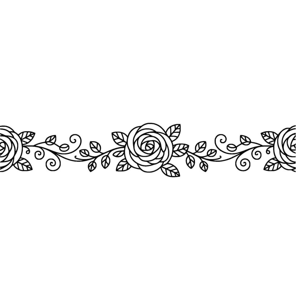 Elegant Rose Floral Border Line Art, Decorative Element vector