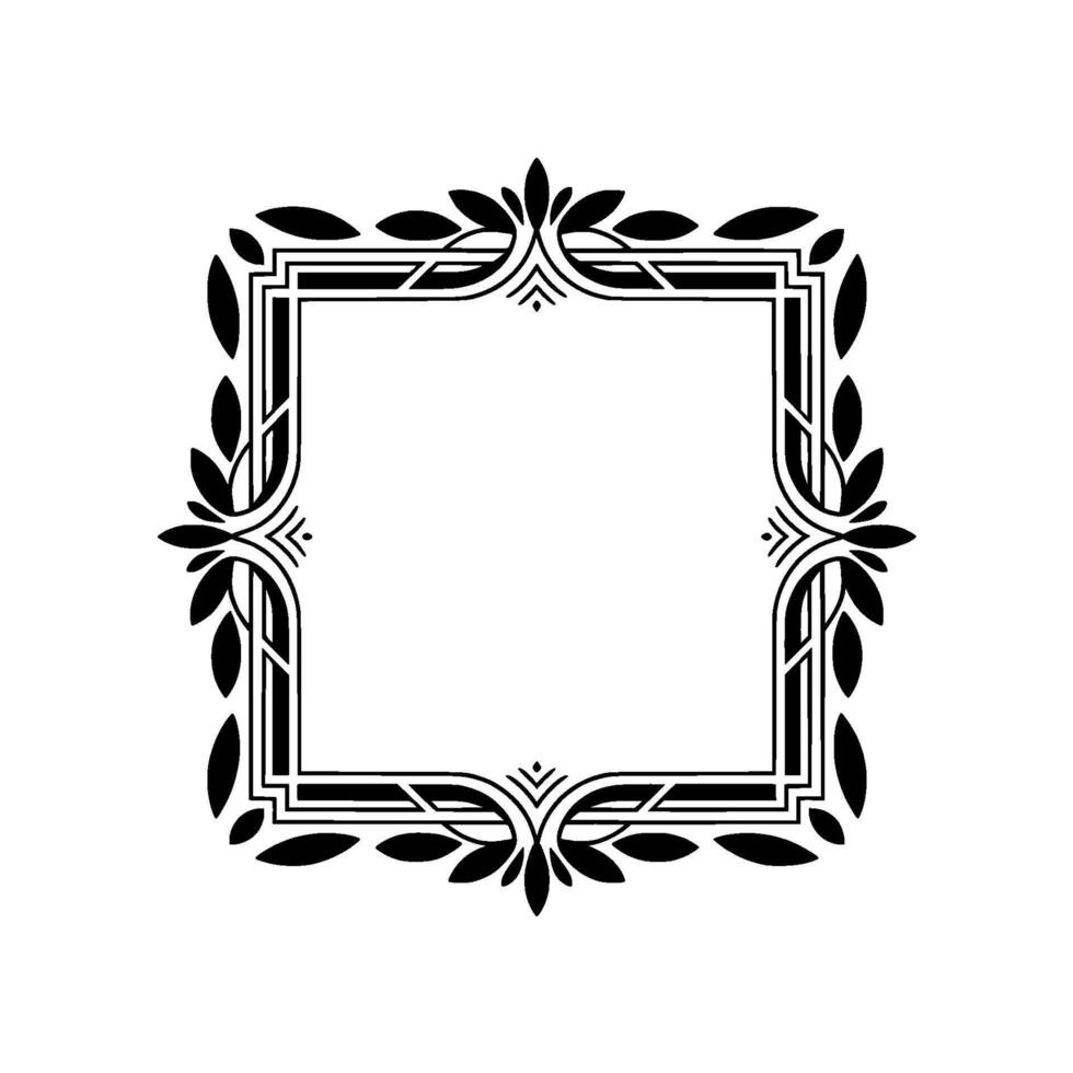 Elegant Black Floral Frame on White, Ornamental - Border vector