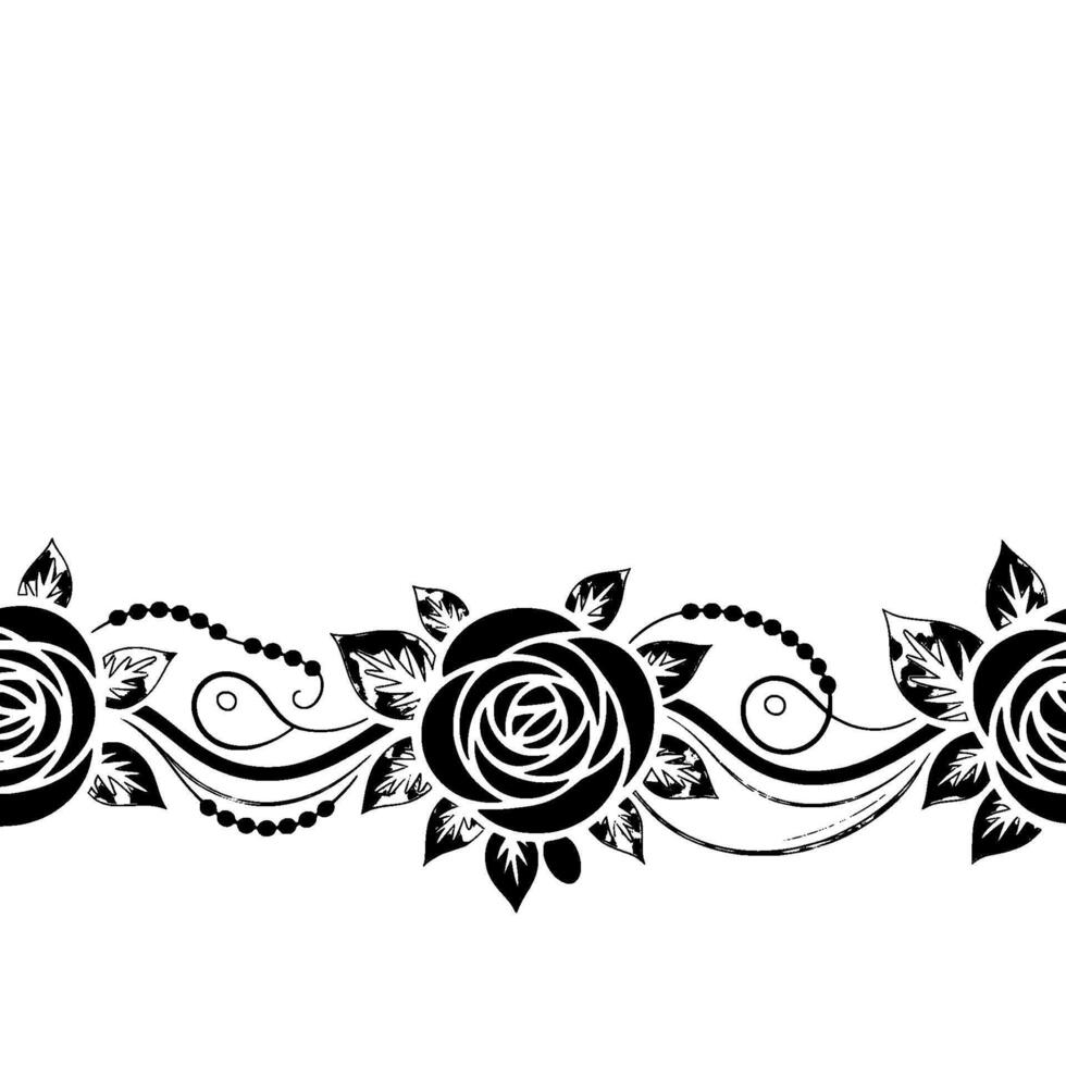 Elegant Rose Border Black White Floral for Invitations Decor vector
