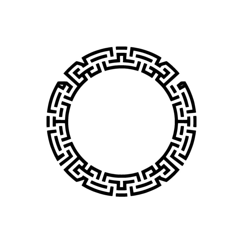 Greek Key Circle Frame, Black and White Minimalist vector