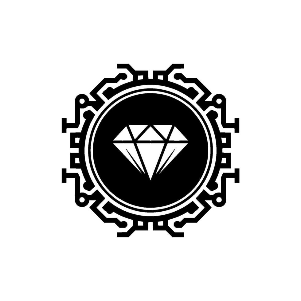 Tech Diamond Futuristic Gem in a Circuit Board Emblem vector