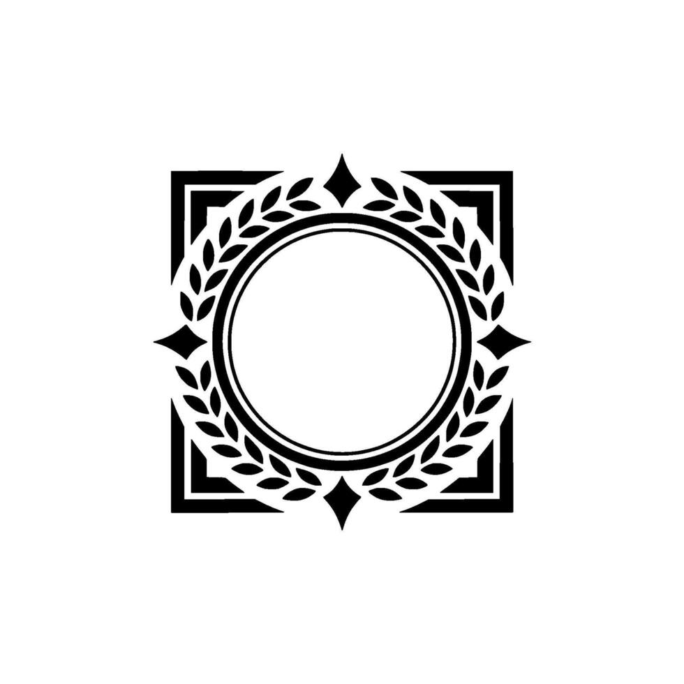 Elegant Minimalist Badge With Laurel Wreath Frame, Black White vector