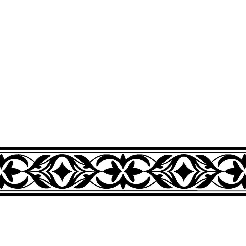 Elegant Black Floral Border on White Background, Decorative - Repeating vector