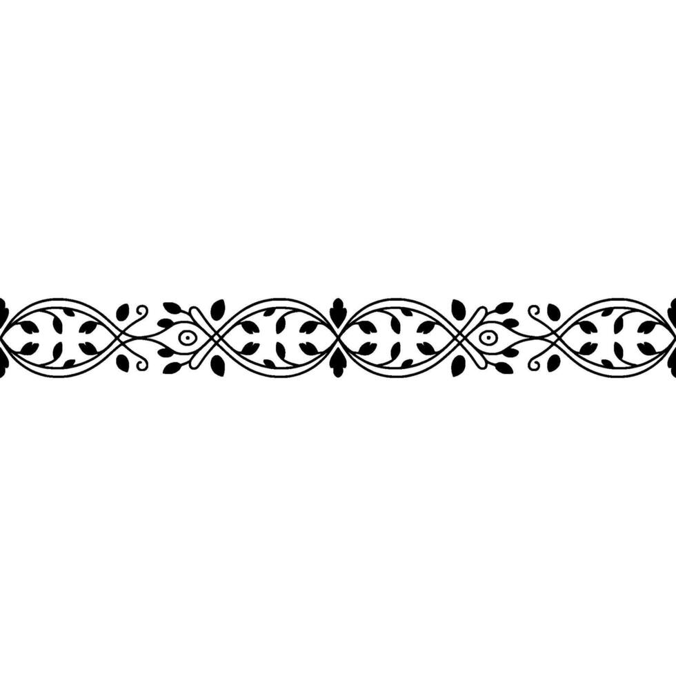 Black and White Floral Border Ornament, Elegant Line Art vector
