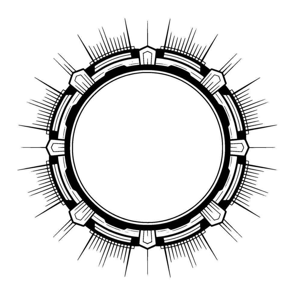 Art Deco Circular Frame With Spikes, Abstract vector
