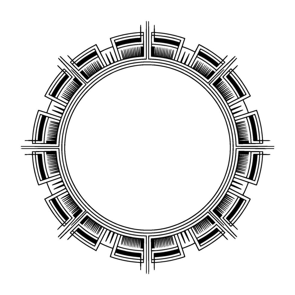 Art Deco Circular Frame, Monochromatic vector