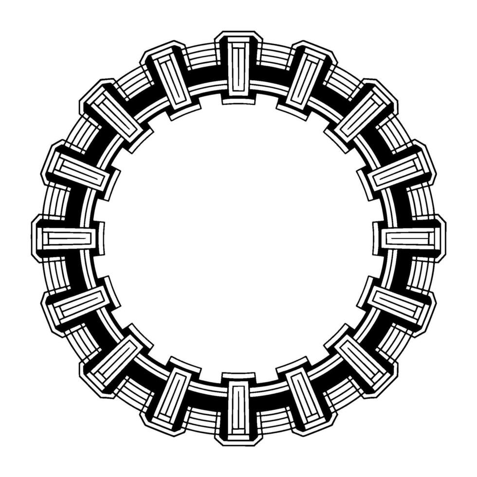 Geometric Art Deco Circular Frame Black White Ornament, Elegant Border vector
