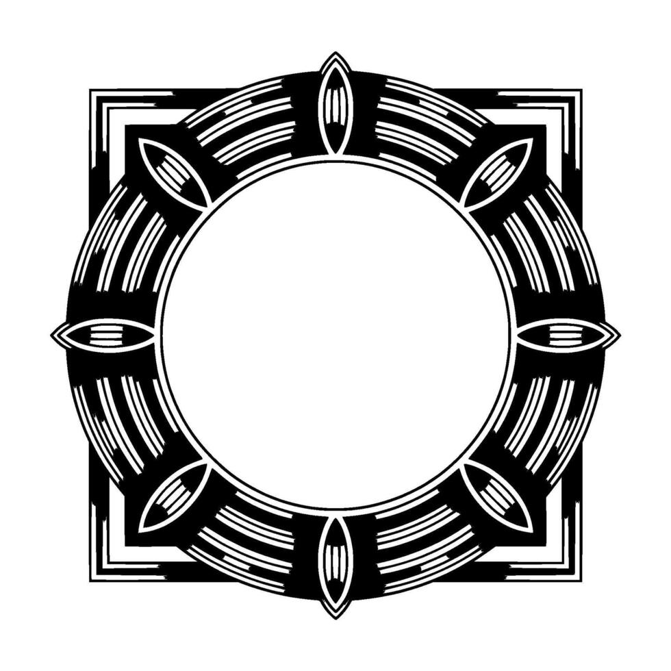 Art Deco Geometric Frame Monochromatic Circular vector