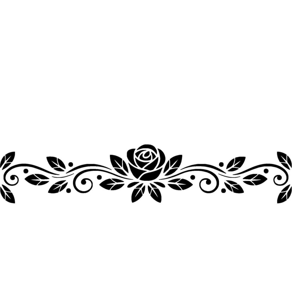 Elegant Black Rose And Vines Border, Floral On White vector