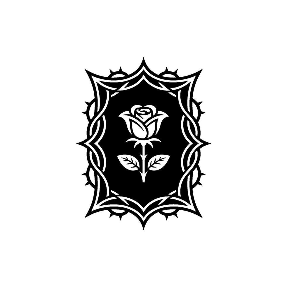 Gothic Rose Emblem Black And White, Heraldic Iconography vector