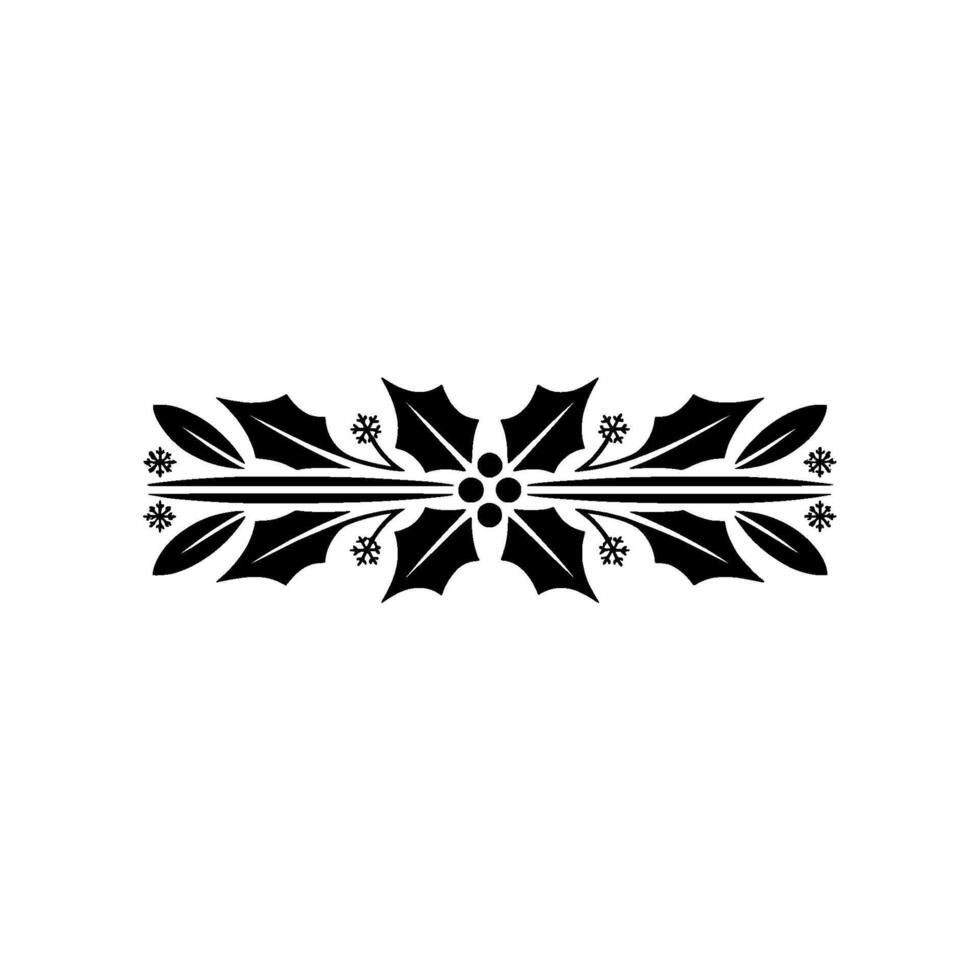 Elegant Black Holly Snowflake Ornament On White Background vector