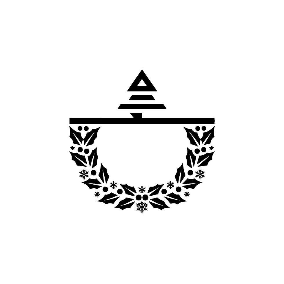 Minimalist Christmas Emblem Holly Wreath, Tree, Geometric vector