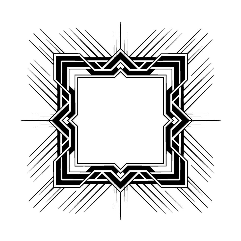 Geometric Art Deco Frame With Radial Lines Black White vector