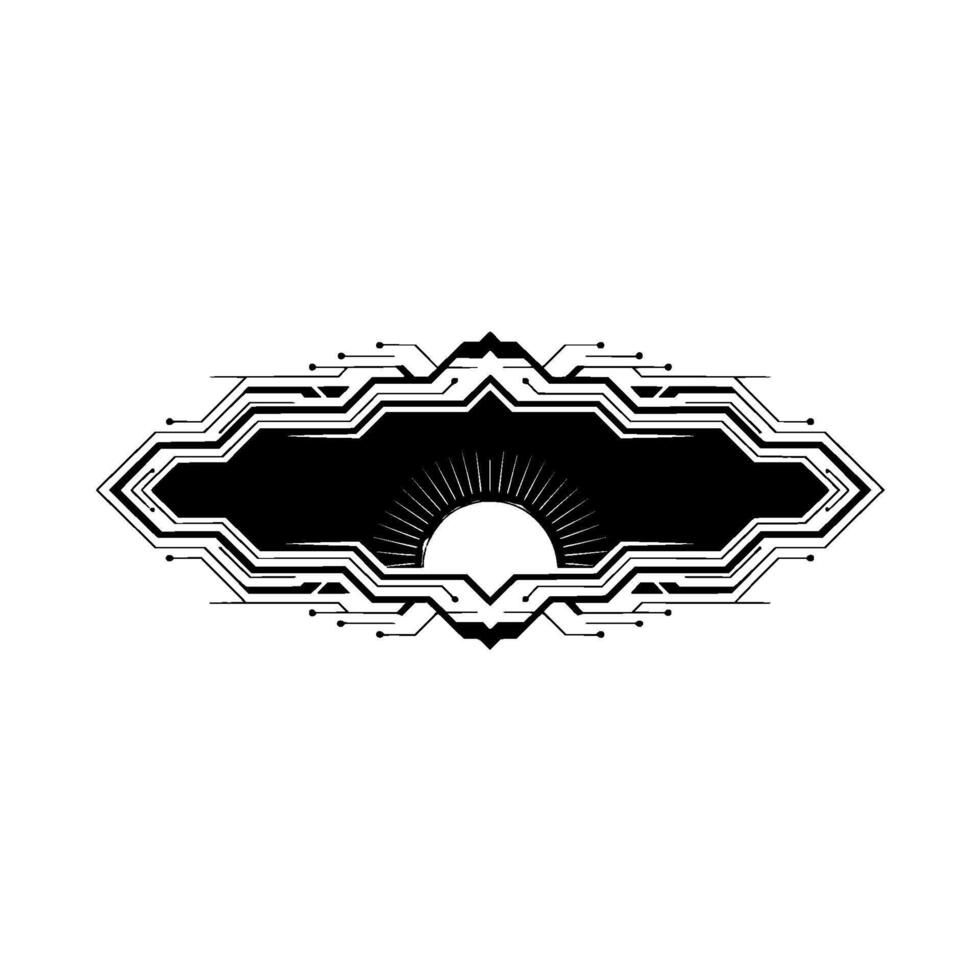 Futuristic Frame With Rising Sun And Tech Circuitry vector