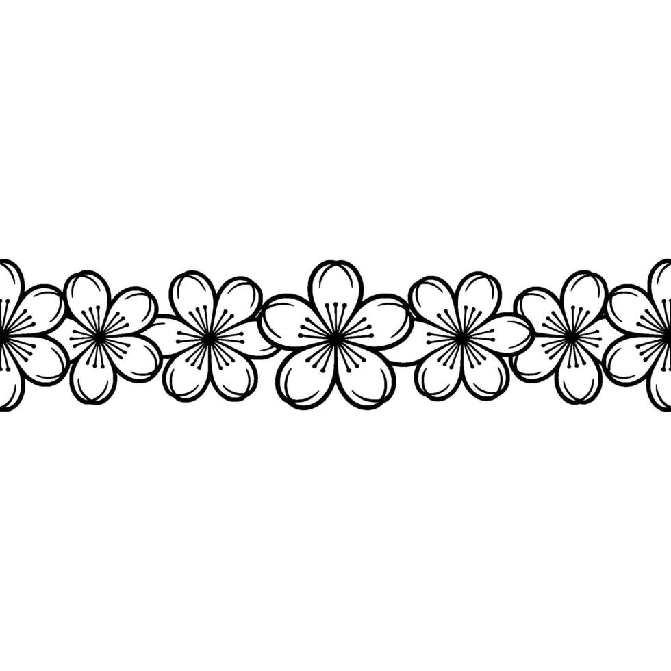 Black And White Floral Border Minimalist Cherry Blossom Pattern vector