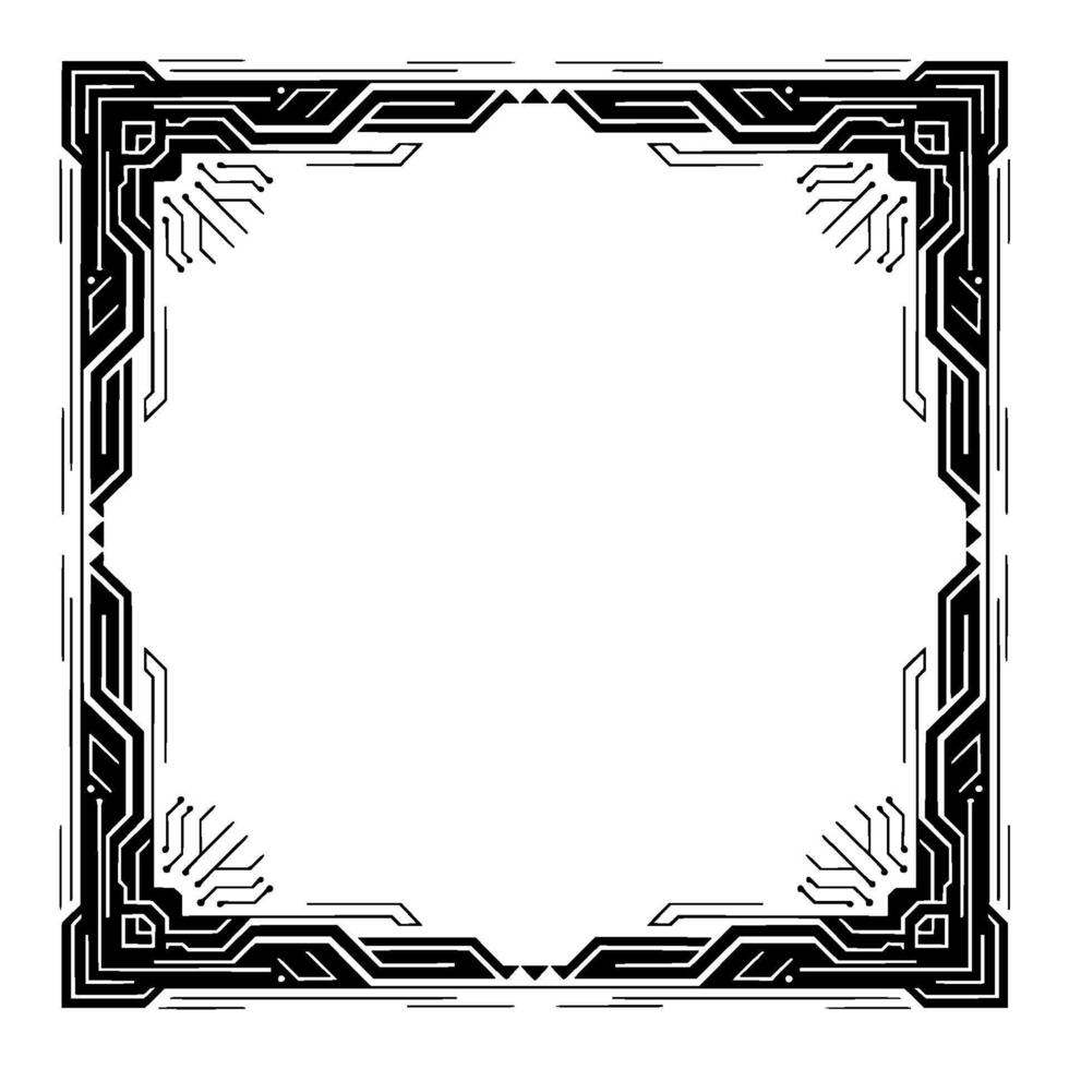 Tech Frame Modern Circuit Board Element, Black White Border vector