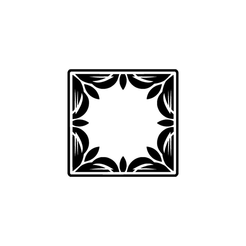 Elegant Black And White Square Frame With Leaf Motif vector
