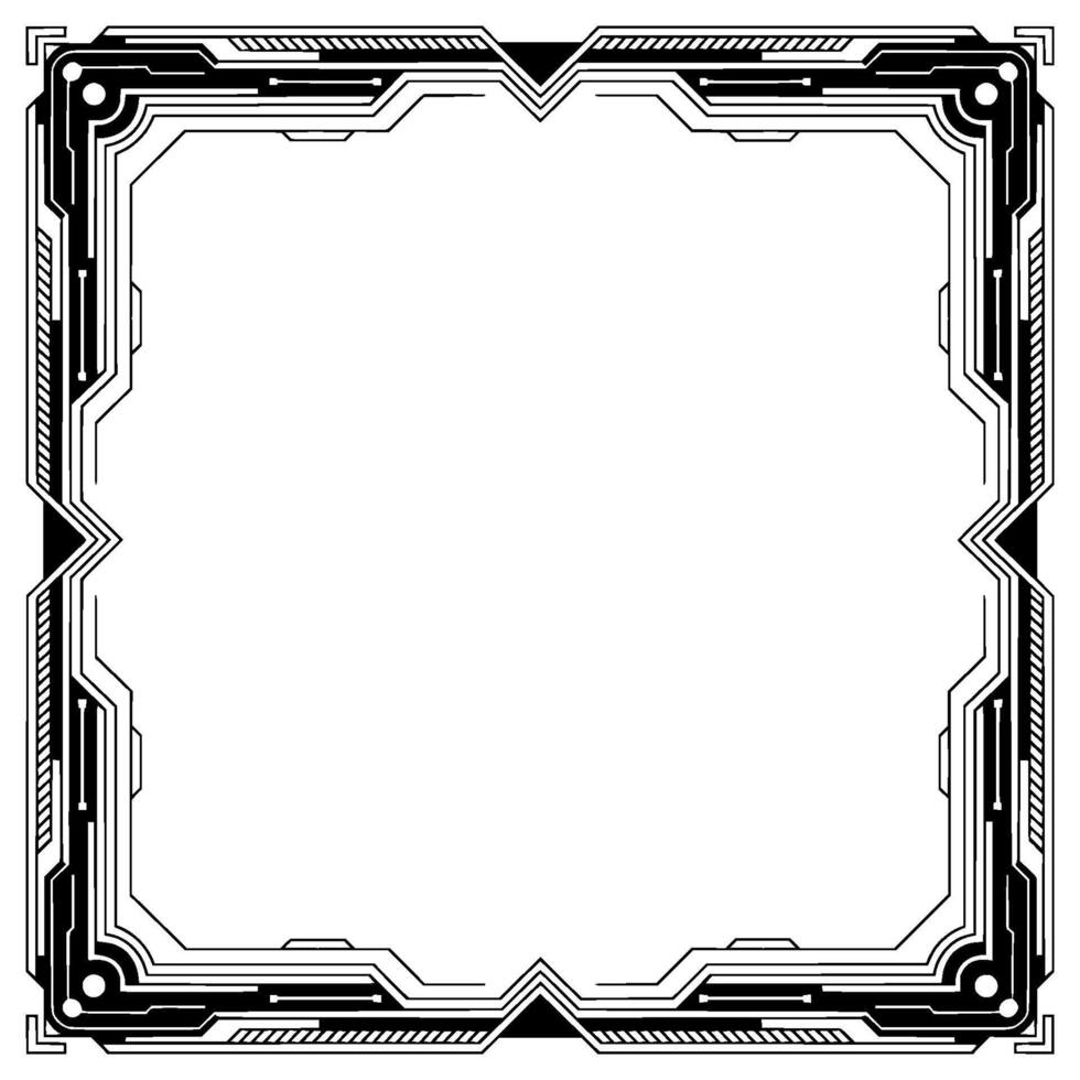 Futuristic Tech Frame Square Border, Black And White vector