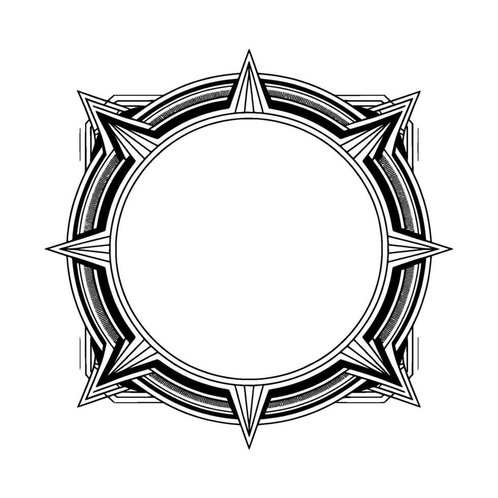 Art Deco Circular Frame, Elegant Geometric Ornament, Black White vector