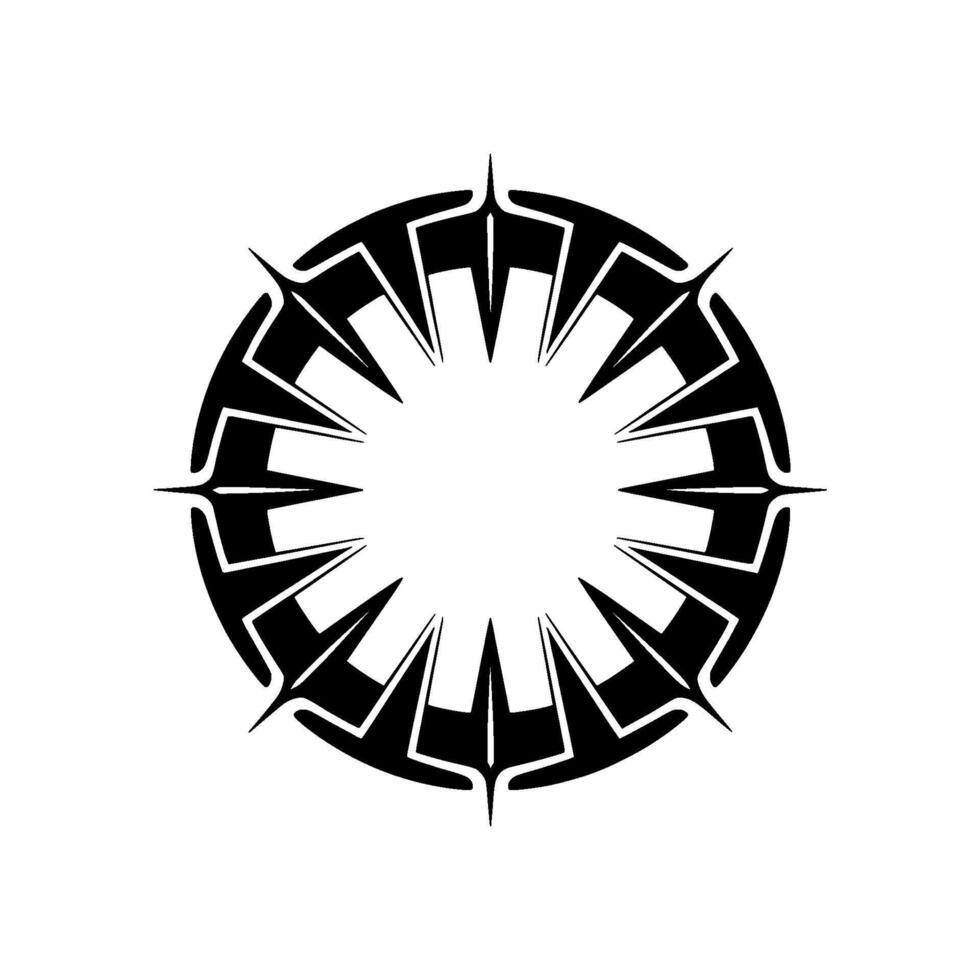 Black Tribal Sunburst Geometric Symbol On White Background vector