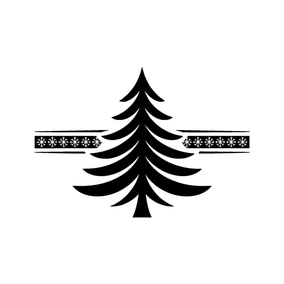 Minimalist Black Christmas Tree With Snowflake Border On White vector