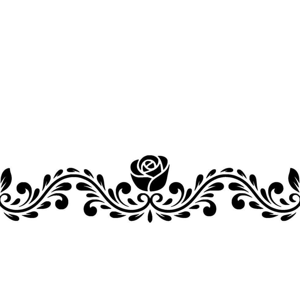 Elegant Black Floral Border With Rose Element On White Background vector