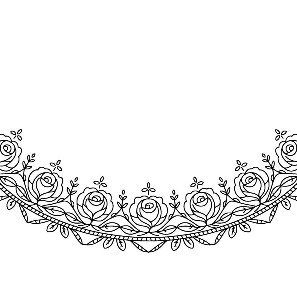 Elegant Rose Border Line Art Floral - Line art vector