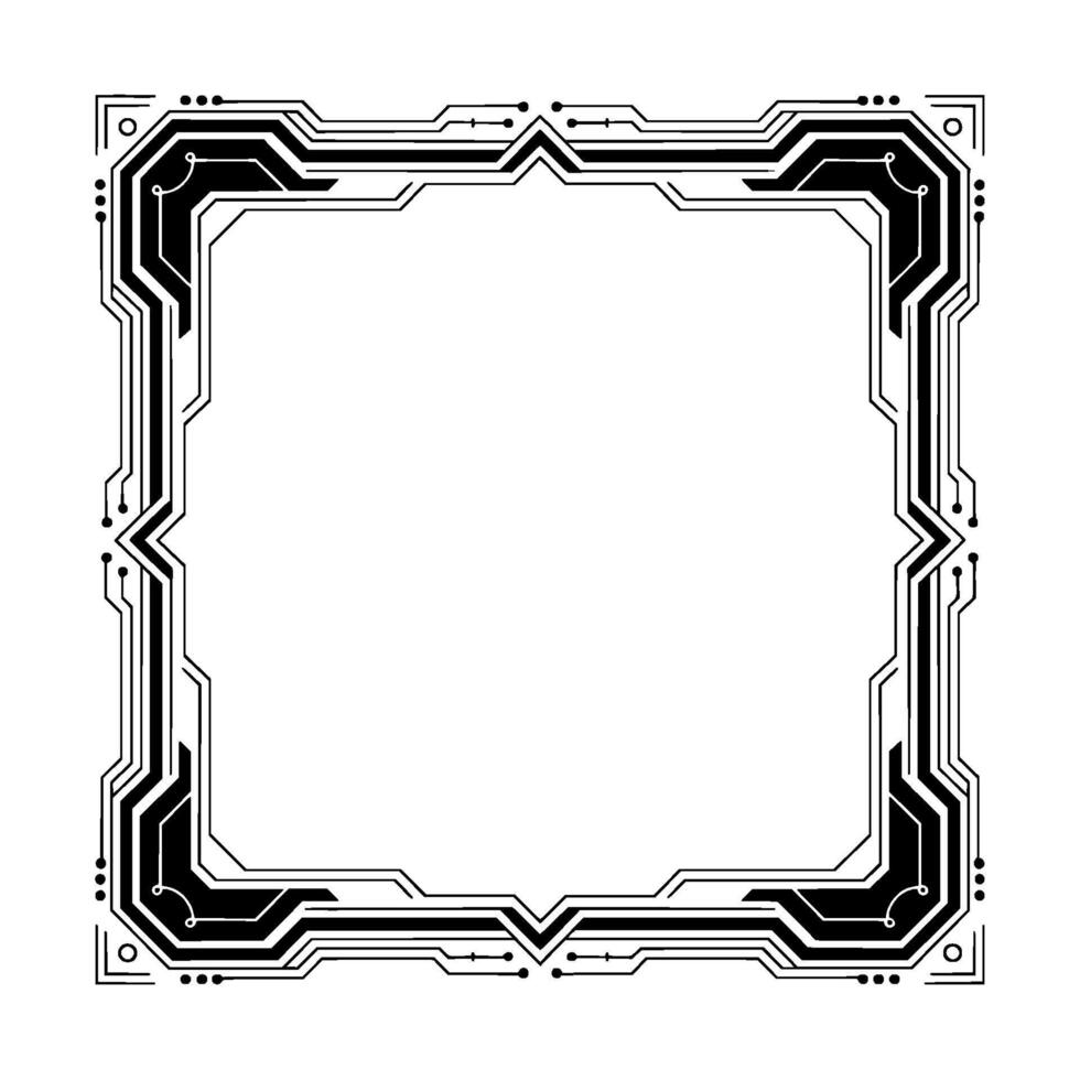 Tech Frame Futuristic Circuitry Border On Grayscale Background vector