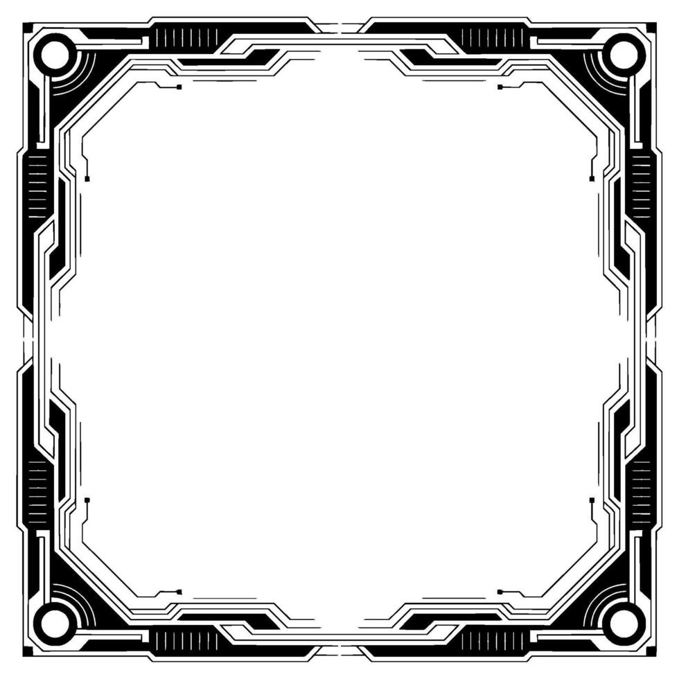Futuristic Tech Frame Black White Ui Border, Digital Interface vector