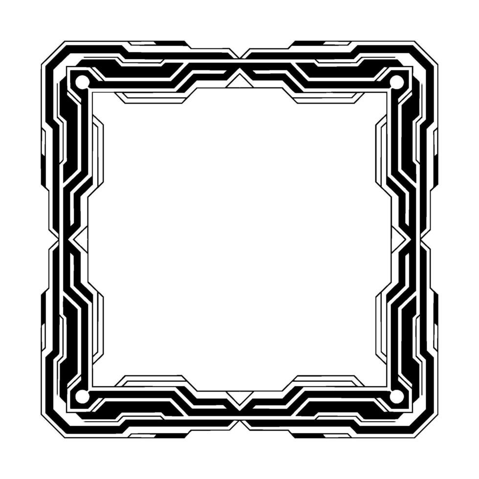 Futuristic Tech Frame, Square Border Element, Black White vector