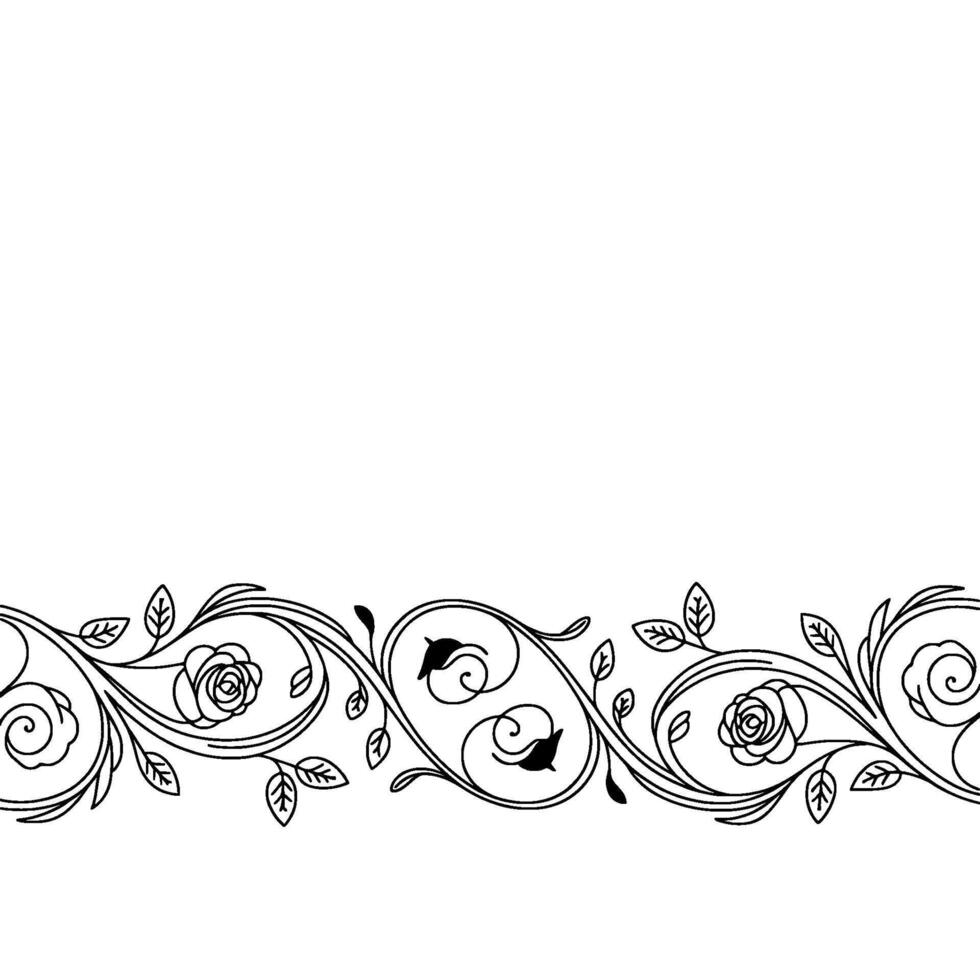 Floral Border Ornament Elegant Black And White vector