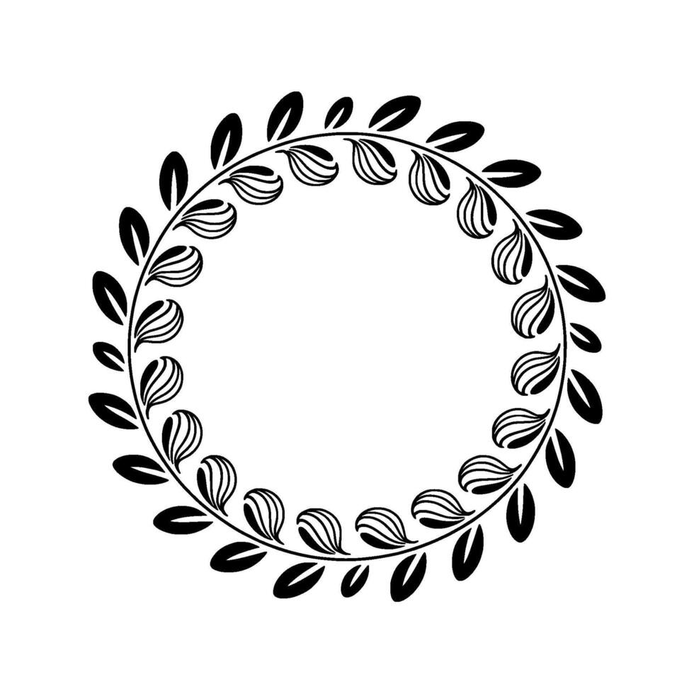 Elegant Black White Floral Wreath, Decorative Circular, Isolated vector