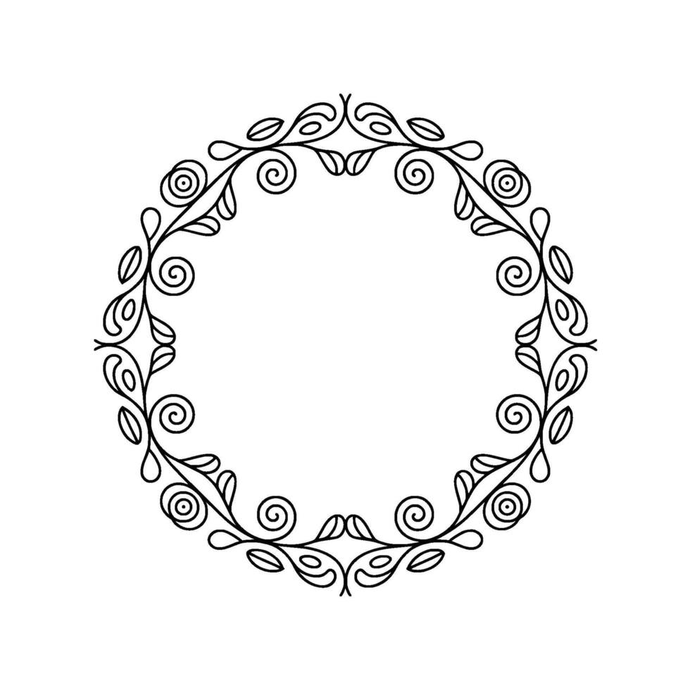 Elegant Floral Wreath Illustration Black White Ornamental Border vector