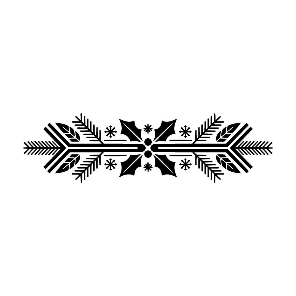 Minimalist Christmas Holly And Pine Border Ornament, Black On White vector