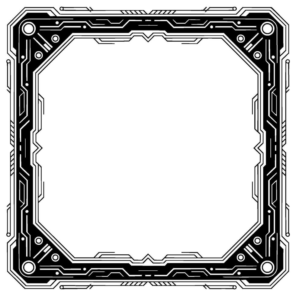 Futuristic Tech Frame, Square Border, Black And White, Digital, Space For Text vector